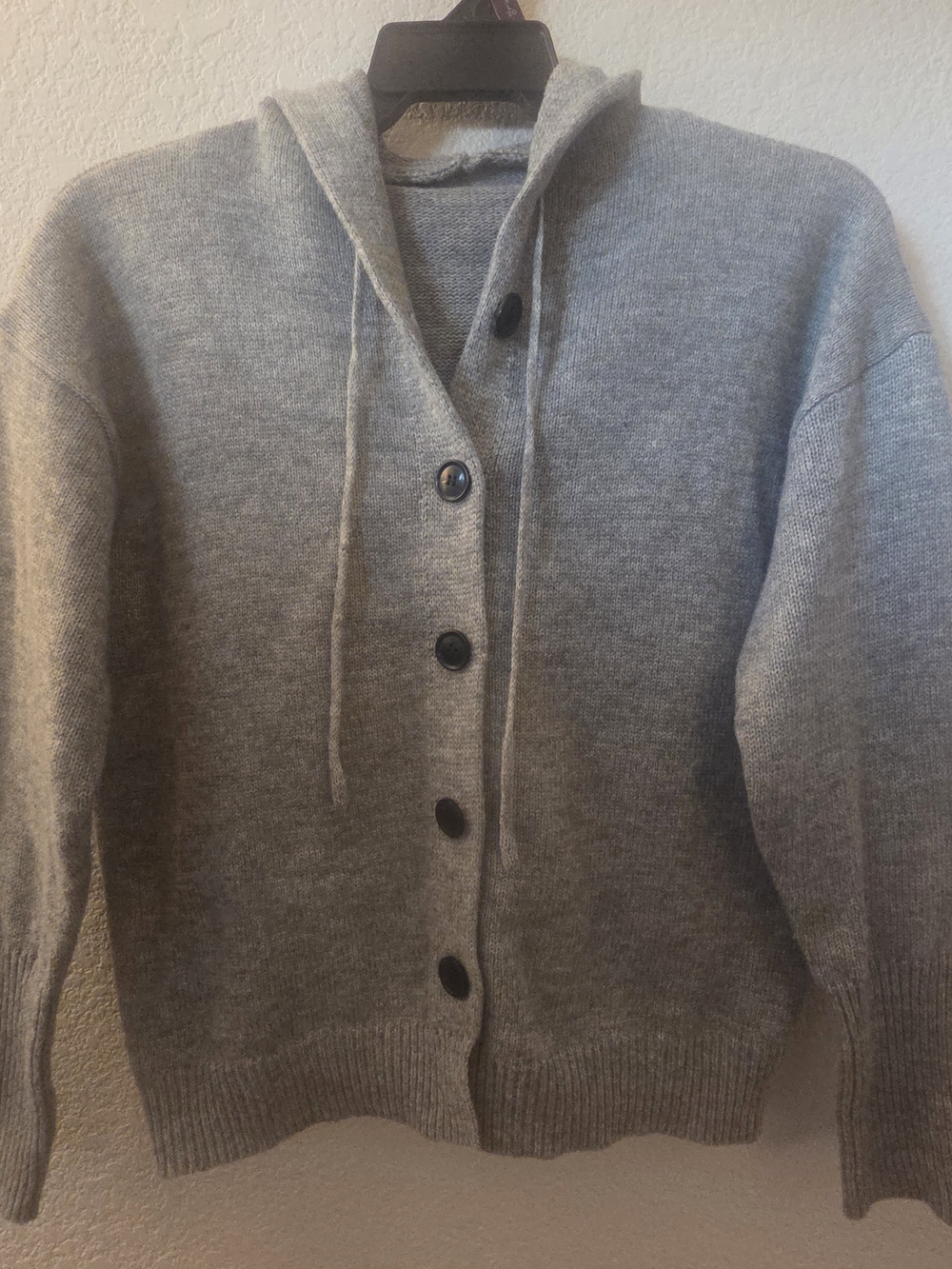 Women's Gray Hooded Button-Up Sweater